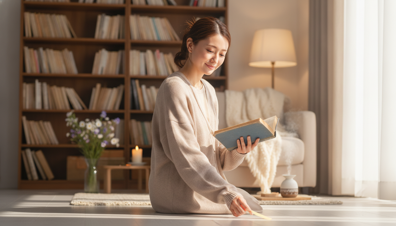 埃をかぶった背表紙と、少しだけ遠くから見守る朝