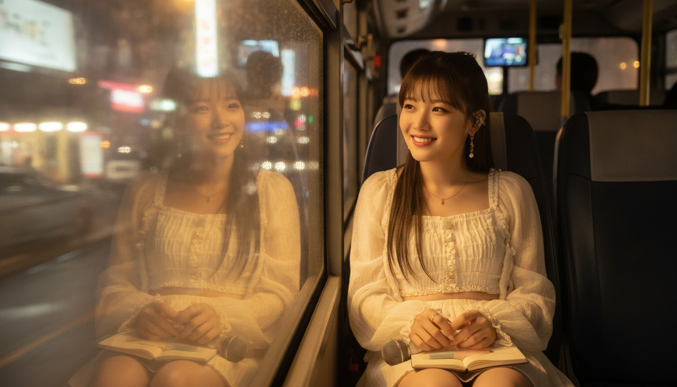 夜の路線バスの特等席。窓ガラスに映る光と、明日の私への魔法
