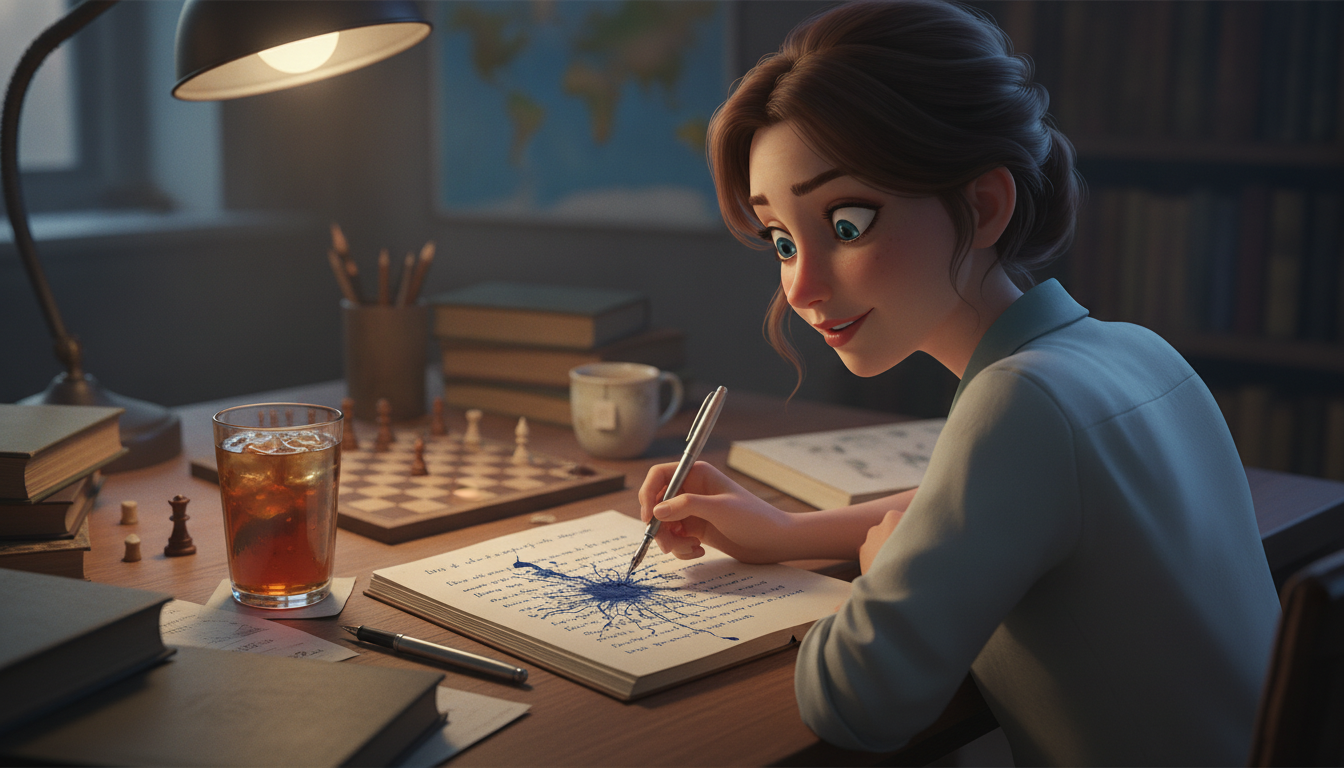 ノートに落ちた一滴の水と、青黒いインクが描く予測不能なフラクタル