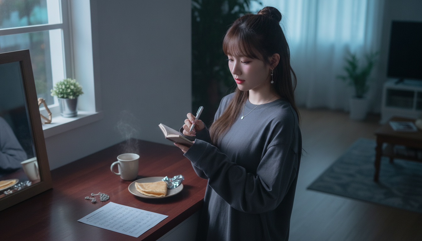 チャコールグレーのロンTと、鏡の前に浮かび上がったごまかしのない朝