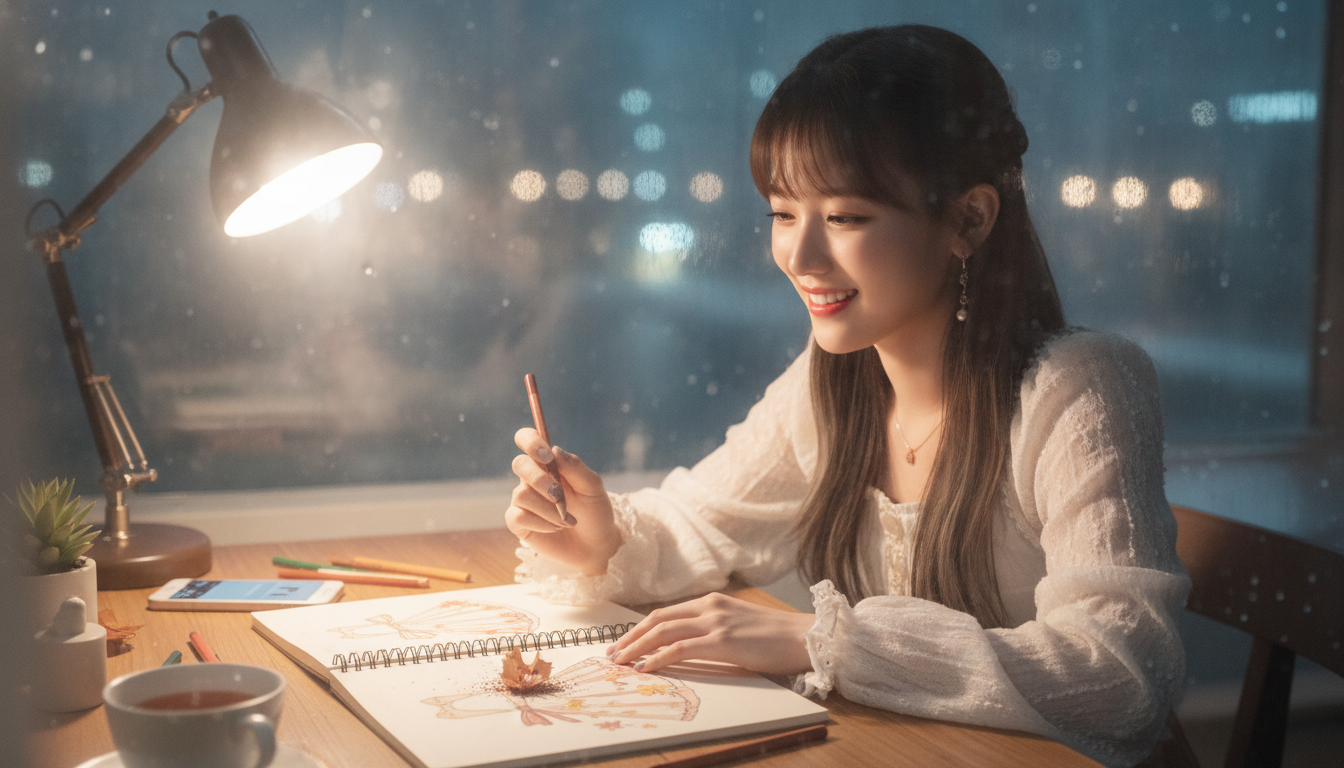 短くなった赤茶色の色鉛筆と、夜11時に咲いた削りカスの花びら