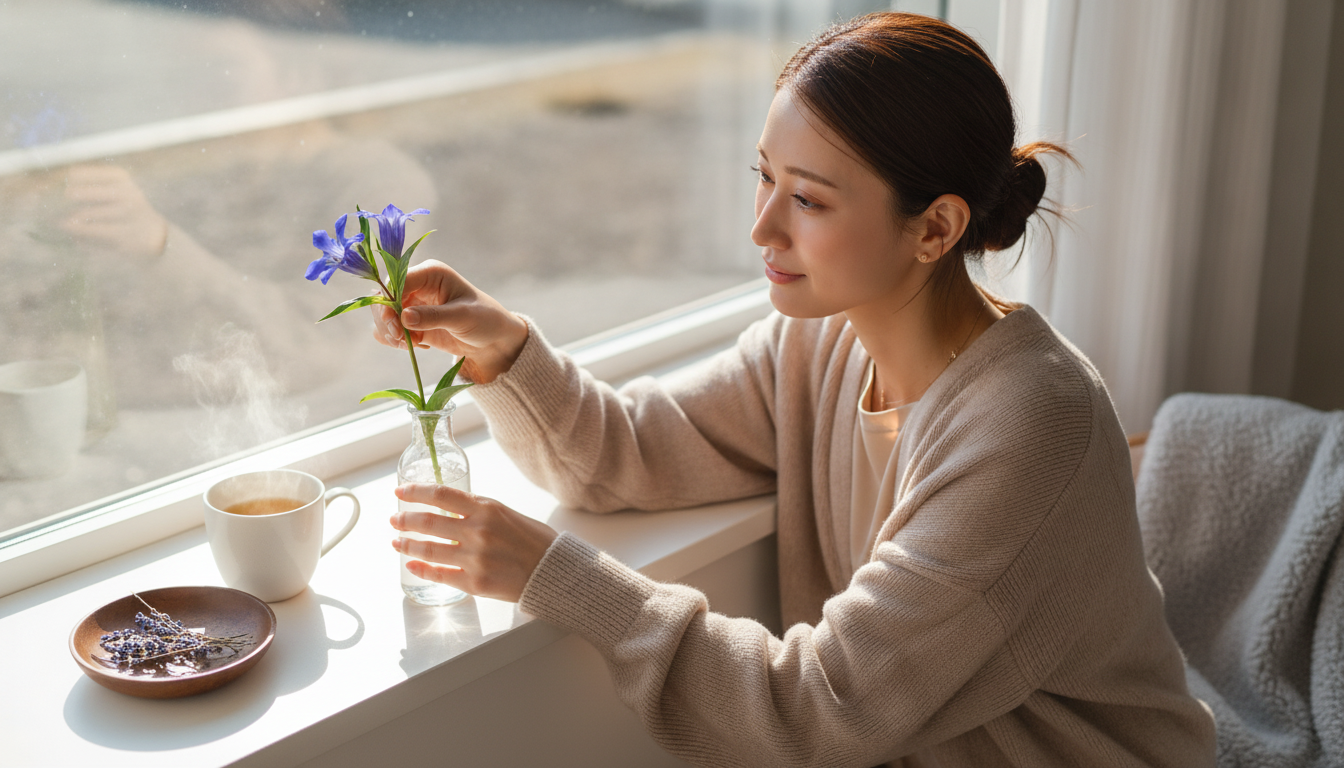 ガラス越しに透ける冷たい水と、見えない澱みを洗い流す朝の引き算