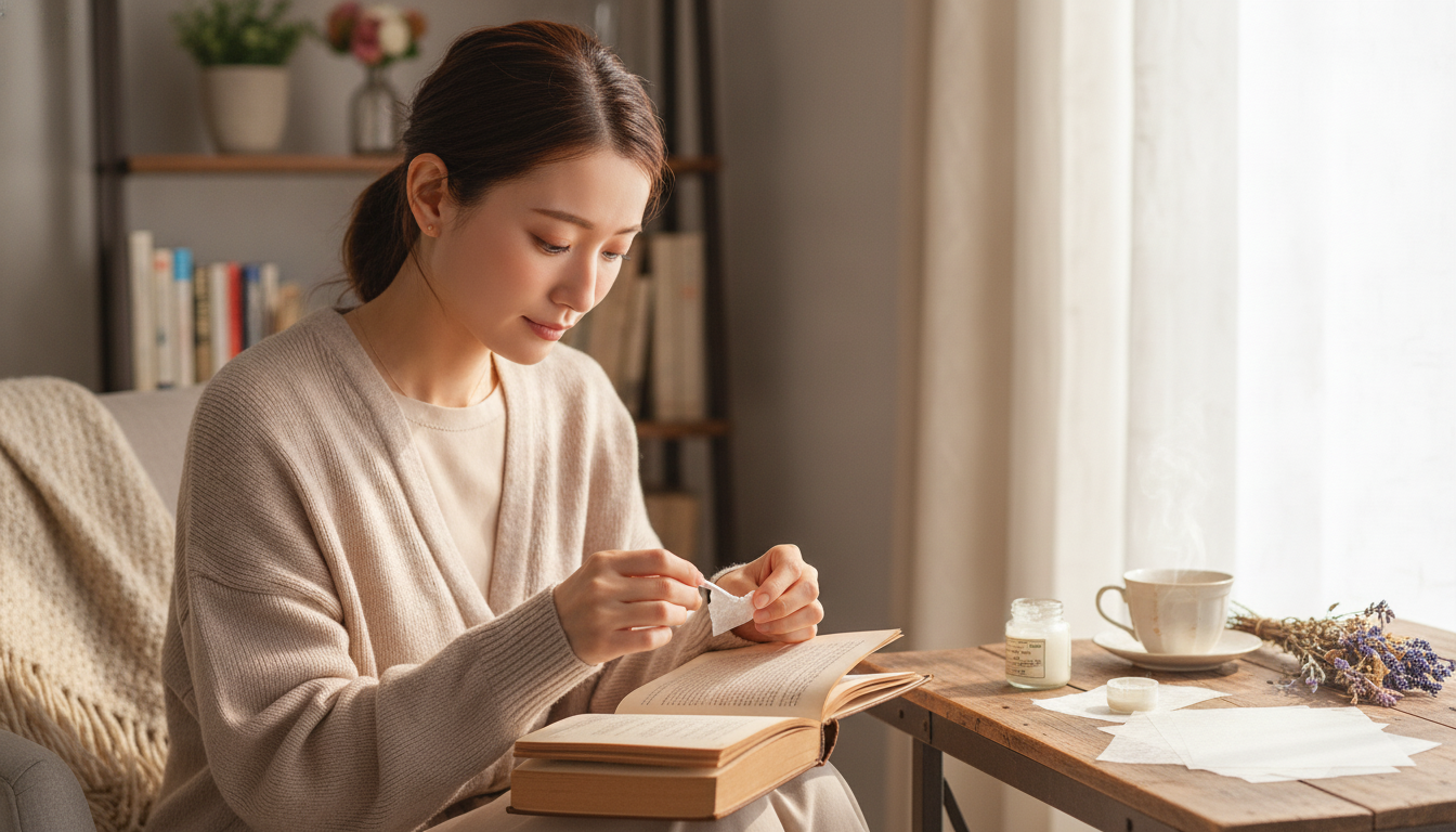 擦り切れたページの縁と、和紙が繋ぐ秋の午後の余白