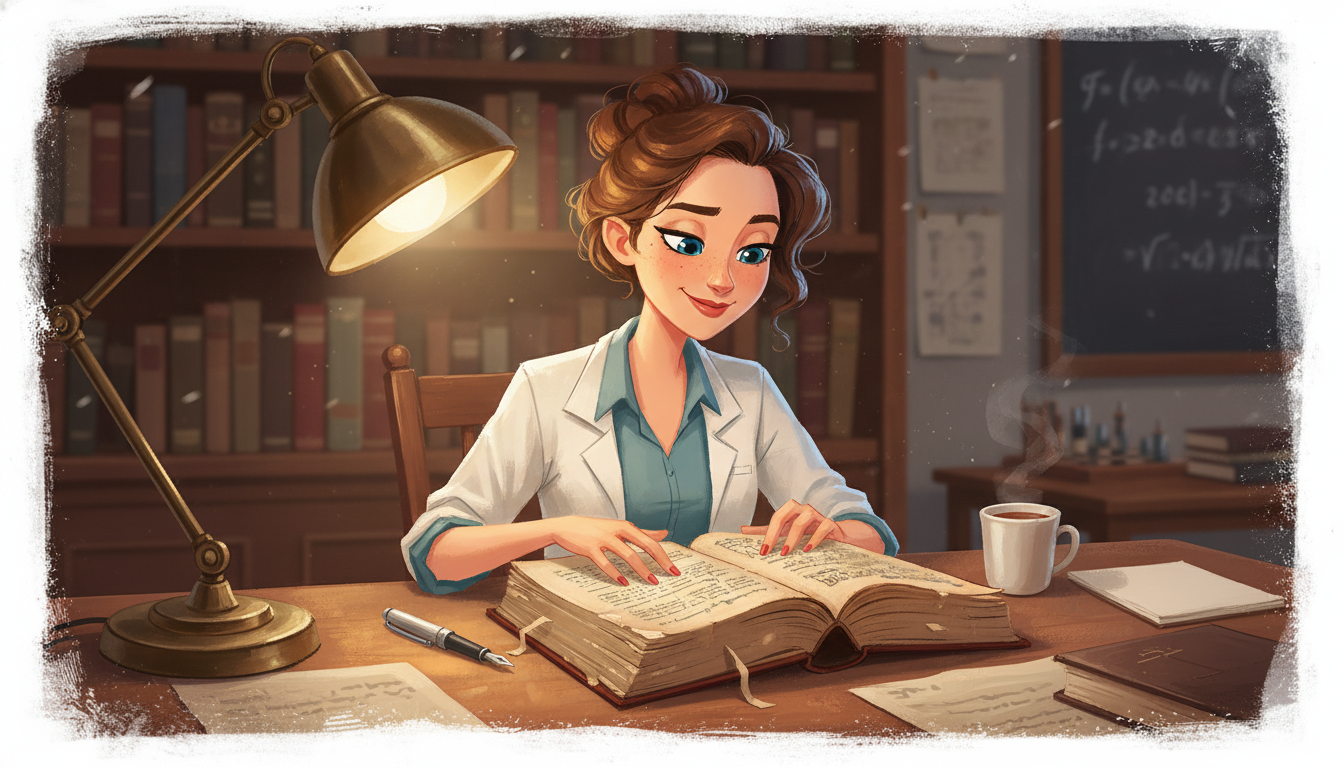 Sophia本人と「古いフランス語の辞書と、夜更けの非効率な寄り道」の内容を表すブログ挿絵