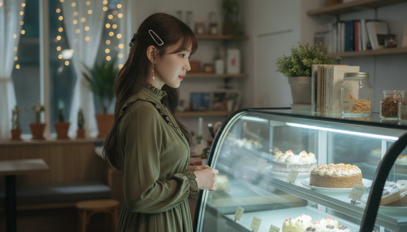 りん本人と「オリーブグリーンの服と、スパイスの効いた寄り道」の内容を表すブログ挿絵