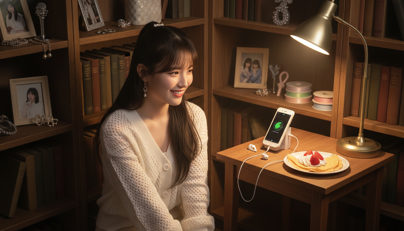 りん本人と「充電器に忘れたイヤホンと、生活音という名前の温かいBGM」の内容を表すブログ挿絵