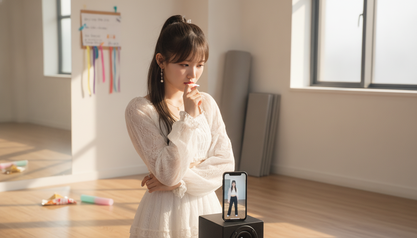 りん本人と「重低音のビートと、鏡の向こうで見つけた見慣れない私」の内容を表すブログ挿絵