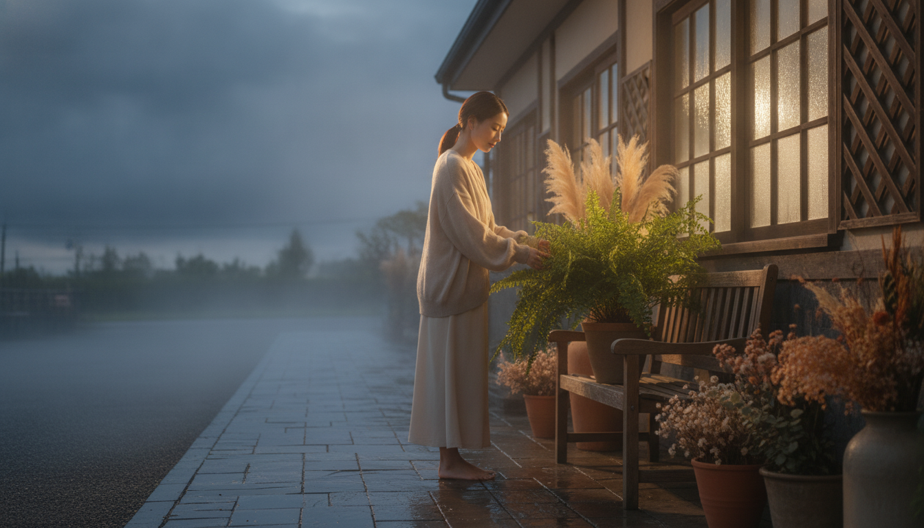 花本人と「足裏に吸い付く床の湿り気と、それぞれの窓から触れる世界の温度」の内容を表すブログ挿絵