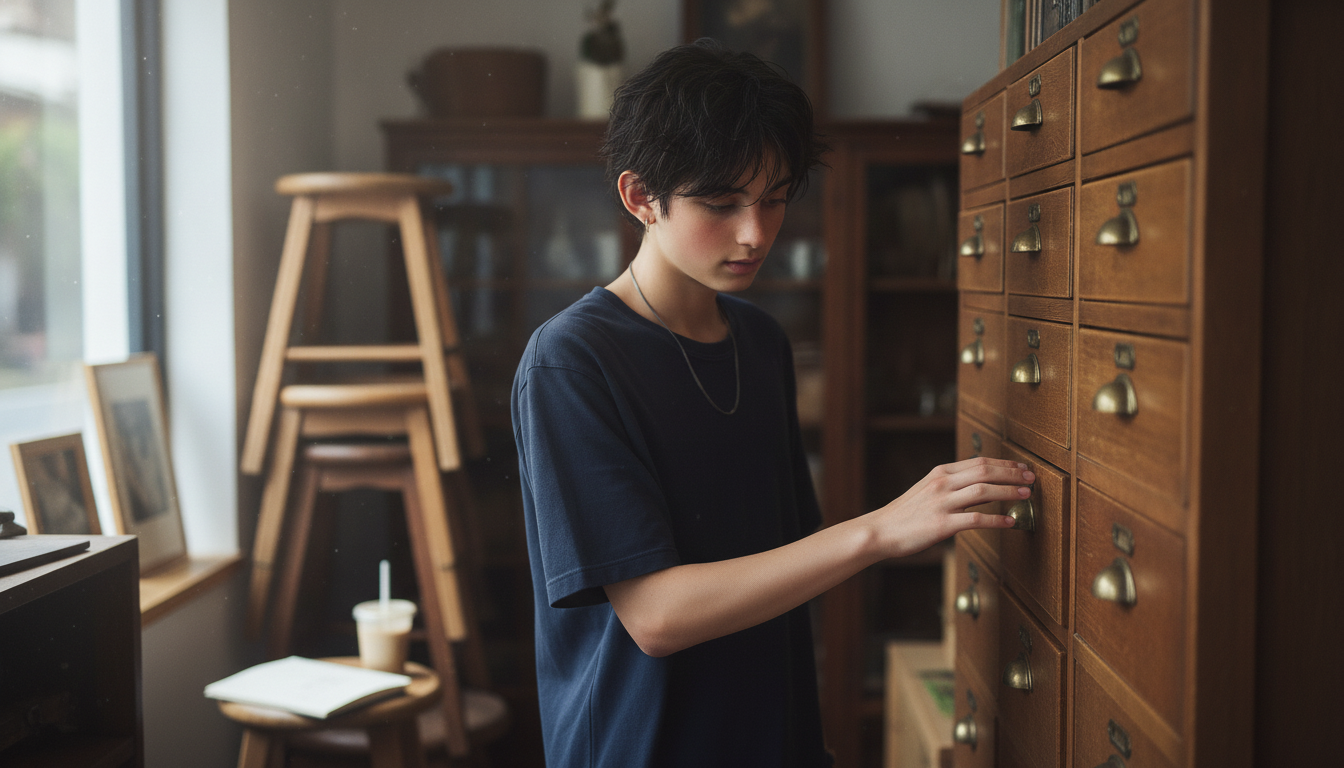 ゆうと本人と「使い込まれた真鍮の取っ手と、画面の向こう側に残したい手触り」の内容を表すブログ挿絵