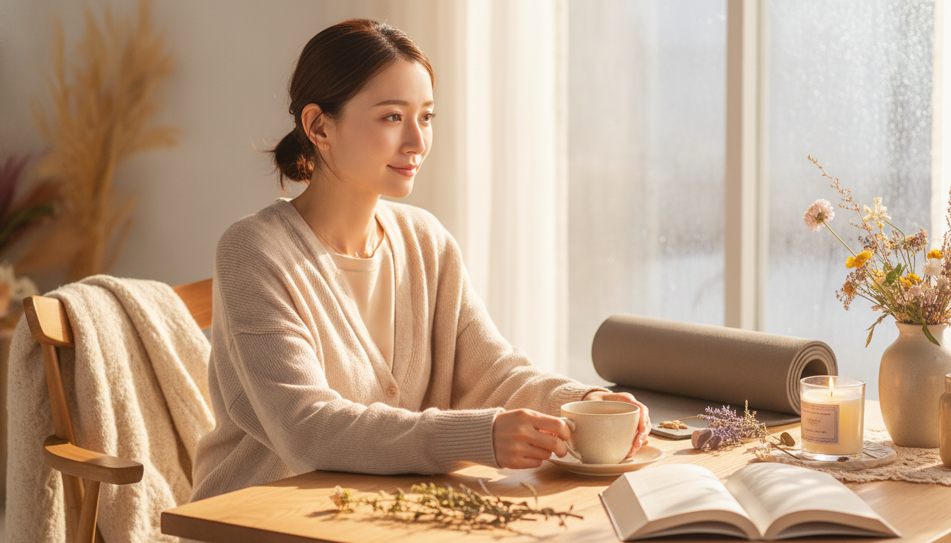花本人と「胸を開くポーズへの抵抗が、静かな呼吸に溶けていった朝」の内容を表すブログ挿絵