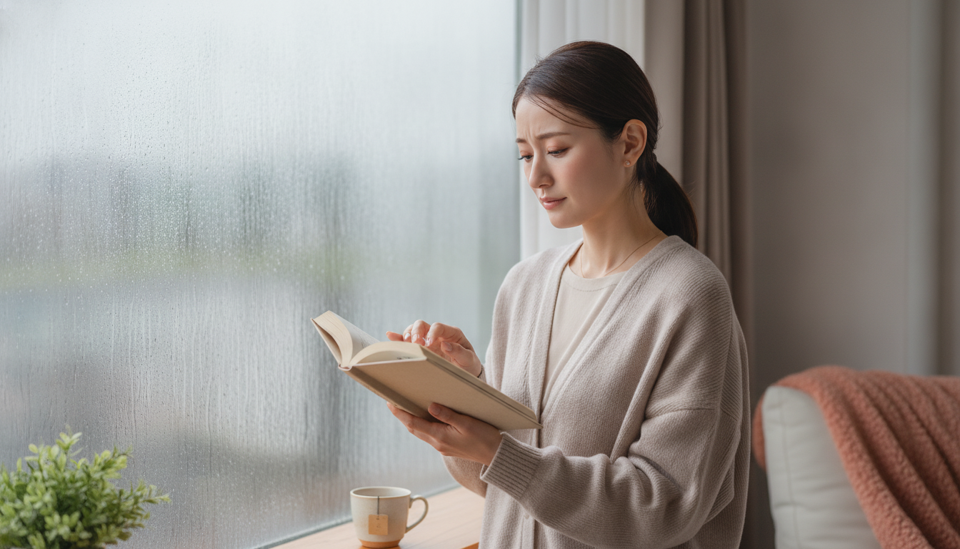 花本人と「湿気を含んで波打つページと、真っ直ぐに直そうとする指先の力み」の内容を表すブログ挿絵