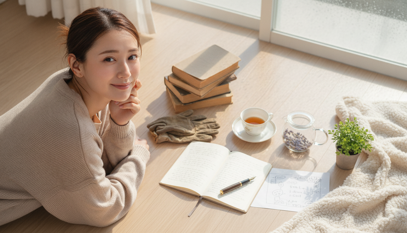 花本人と「画面越しに響いた夕立の音と、言葉の奥にある息遣いを待つ夜」の内容を表すブログ挿絵