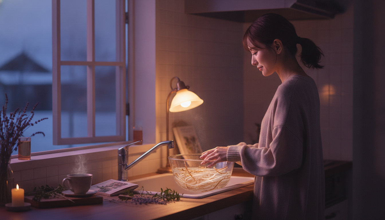 花本人と「水を含んで白く透き通る夕暮れと、芯がほどけるのを待つ空白の時間」の内容を表すブログ挿絵