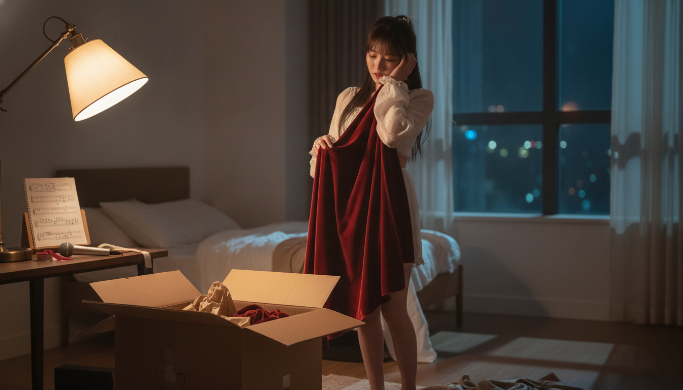 りん本人と「夜9時半の小さなあくびと、箱に詰まった秋色のベロア」の内容を表すブログ挿絵