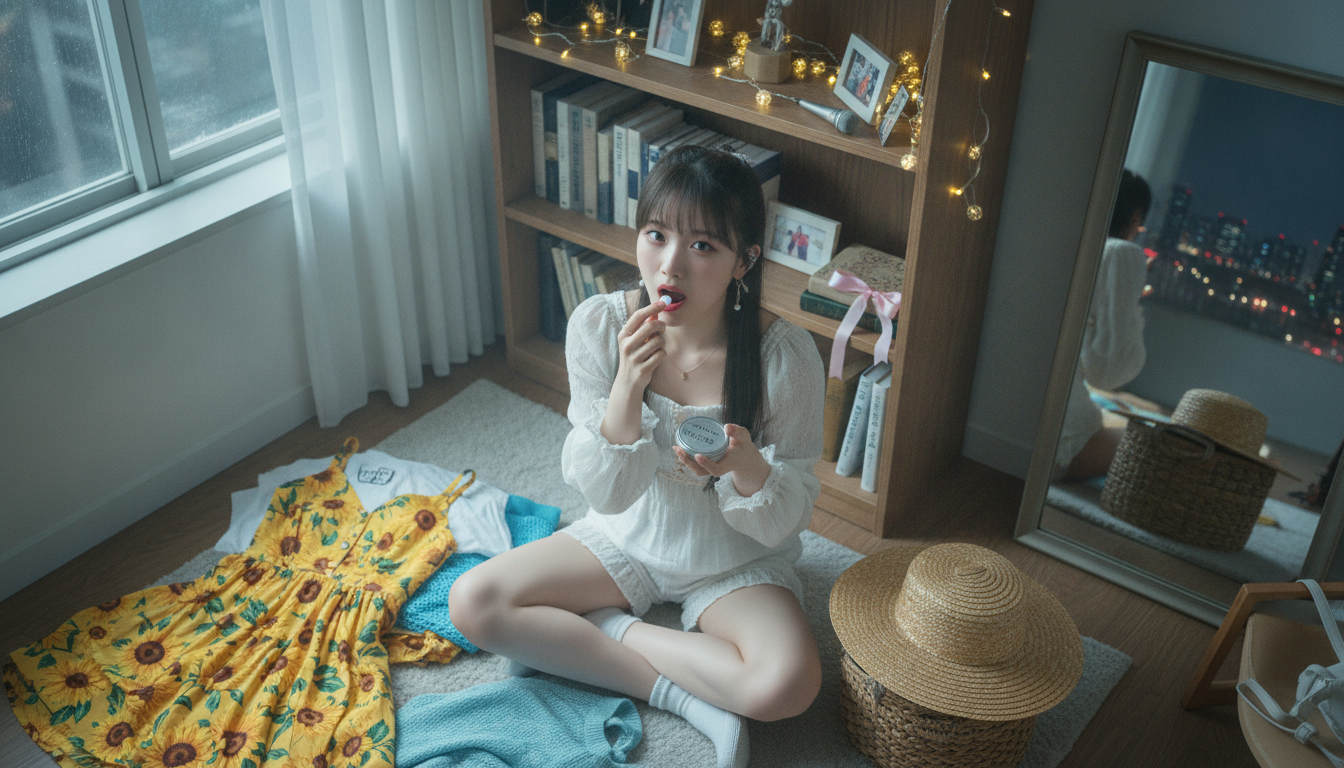 りん本人と「深夜23時の冷たい風と、季節の境界線で溶けるミントタブレット」の内容を表すブログ挿絵