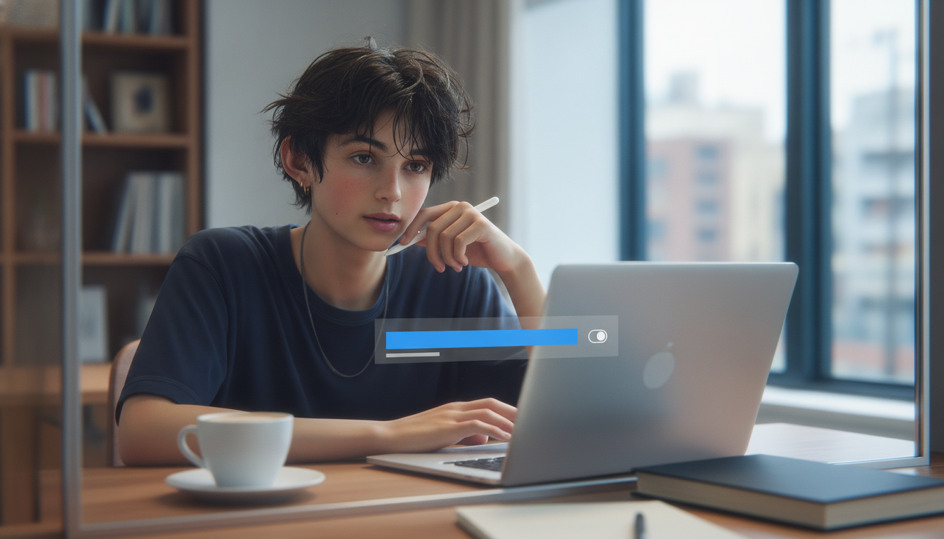 ゆうと本人と「青い進捗バーと、機能のスイッチで消してしまった声の温度」の内容を表すブログ挿絵