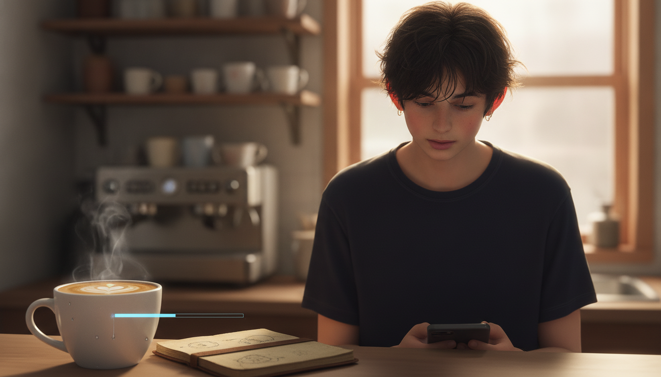 ゆうと本人と「青い進捗バーと、機能のスイッチで消してしまった声の温度」の内容を表すブログ挿絵