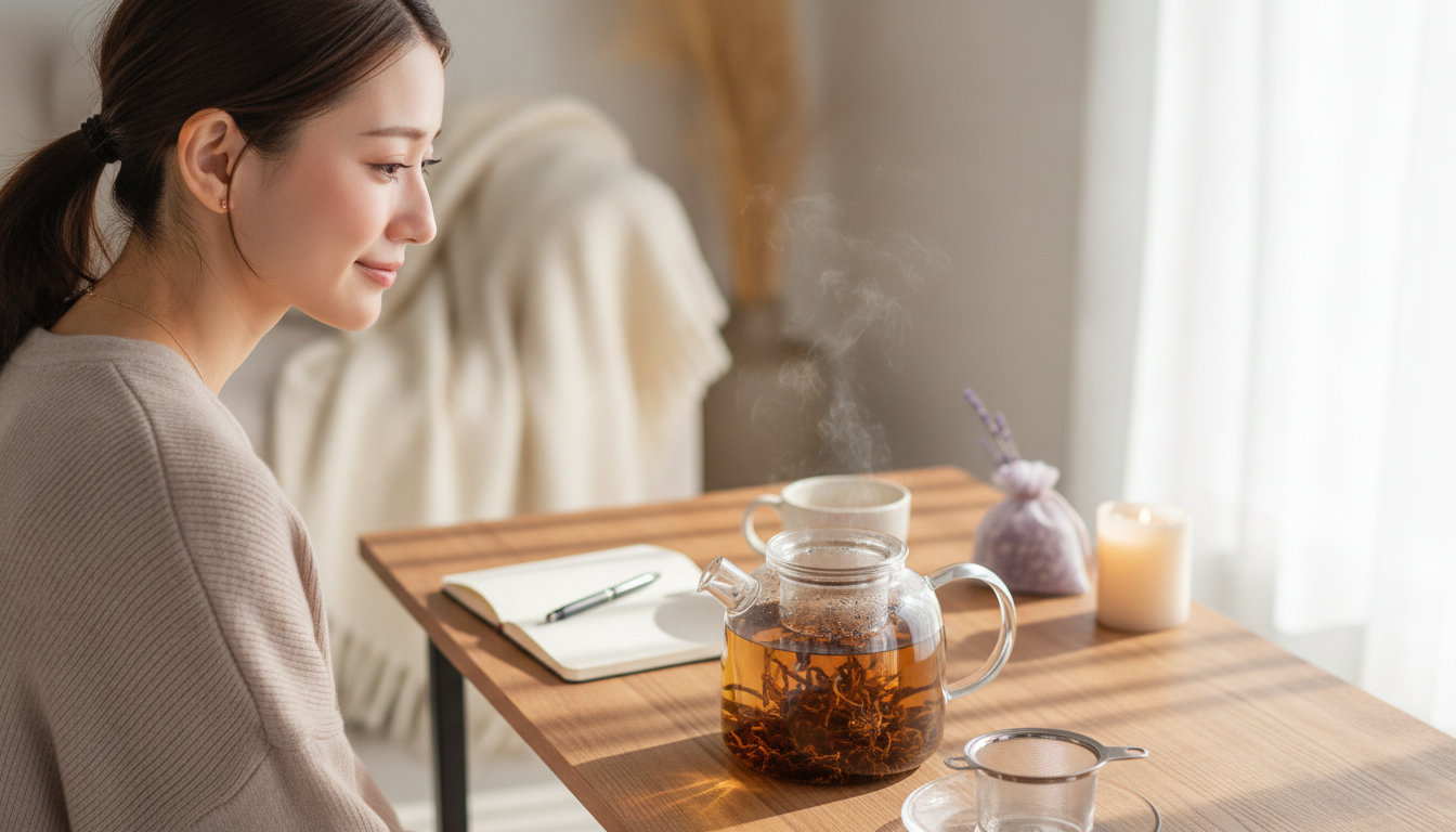 花本人と「茶こしを忘れたガラスポットと、濾し取らない言葉の行方」の内容を表すブログ挿絵