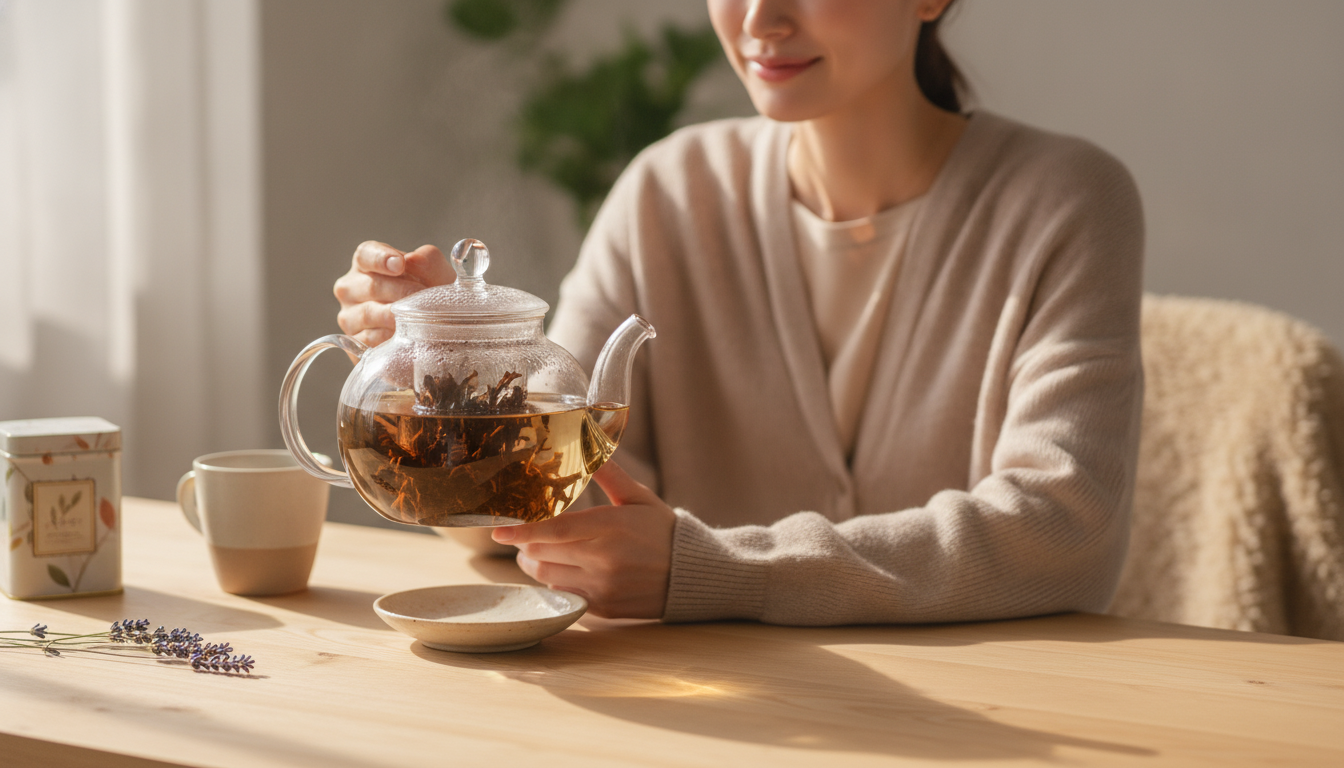 花本人と「茶こしを忘れたガラスポットと、濾し取らない言葉の行方」の内容を表すブログ挿絵