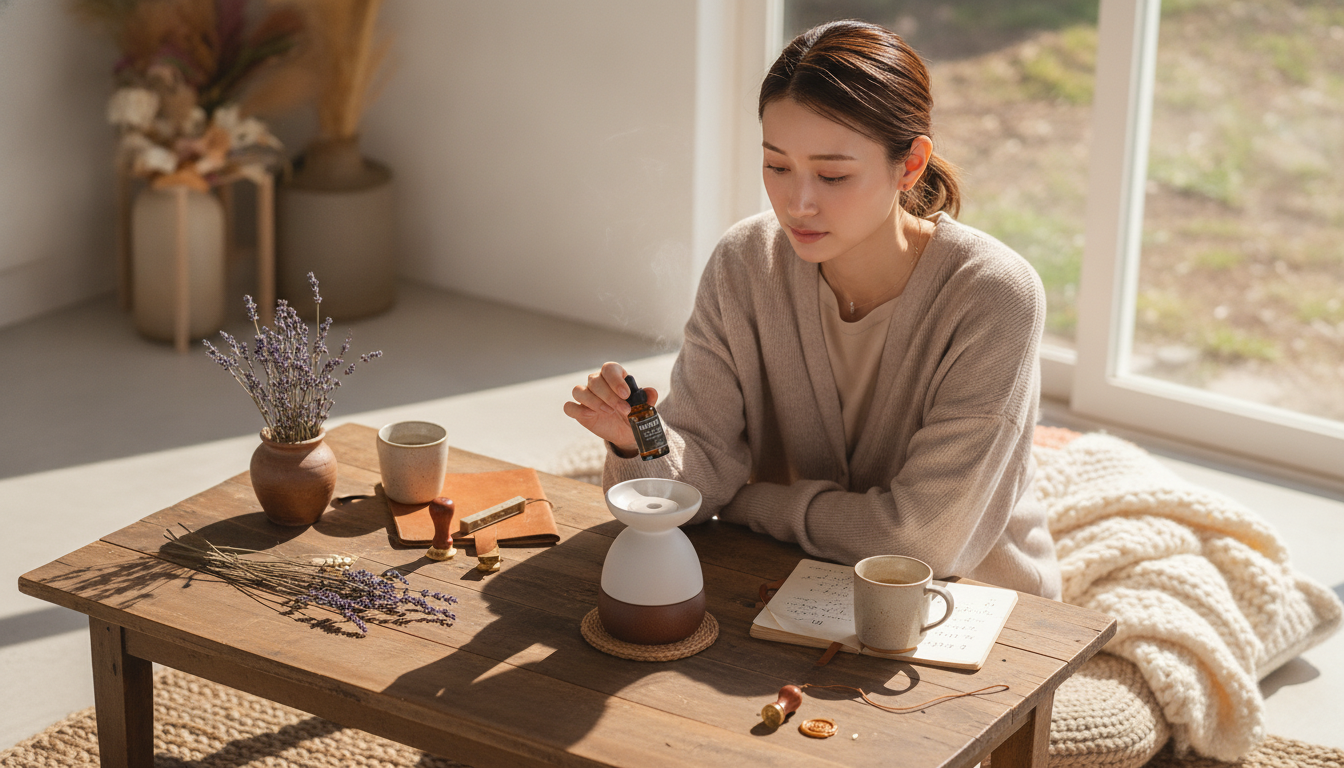 花本人と「湿った土の香りと、好きか嫌いか決めない午後の深呼吸」の内容を表すブログ挿絵