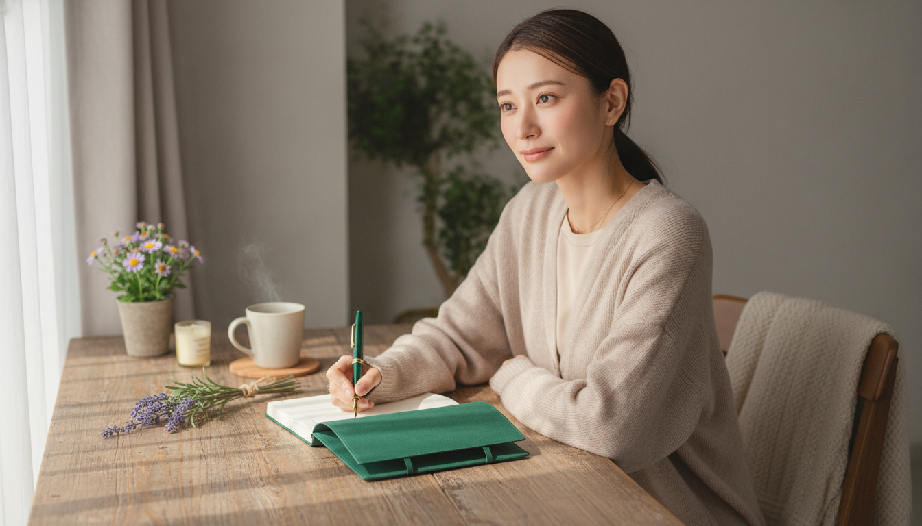 花本人と「真新しいノートの一枚目をめくる朝と、空白がくれる小さな許容」の内容を表すブログ挿絵