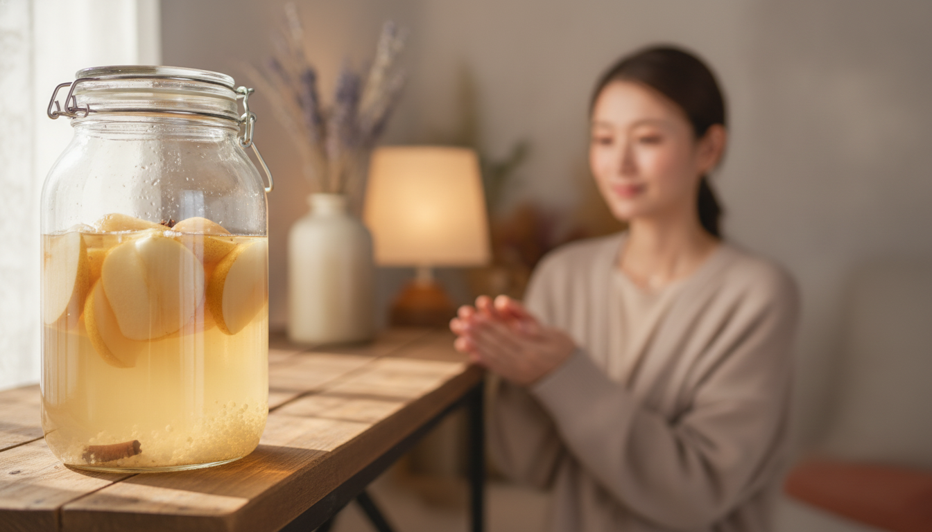 花本人と「溶け残った氷砂糖が立てる音と、答えを急がない秋の朝」の内容を表すブログ挿絵