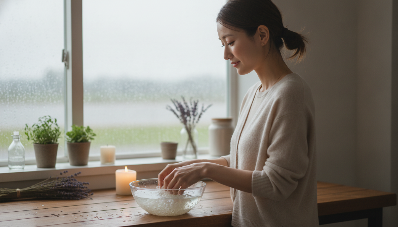 花本人と「指先に触れた水の冷たさと、濁りが透き通るのを待つ朝」の内容を表すブログ挿絵