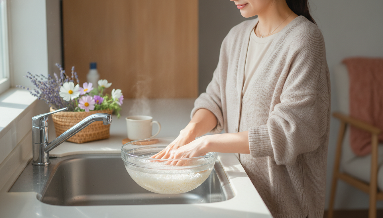 花本人と「指先に触れた水の冷たさと、濁りが透き通るのを待つ朝」の内容を表すブログ挿絵