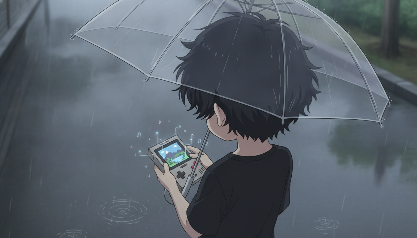 しょーた本人と「電子音のアンビエントと朝のコーヒーが繋ぐ余白の空間」の内容を表すブログ挿絵