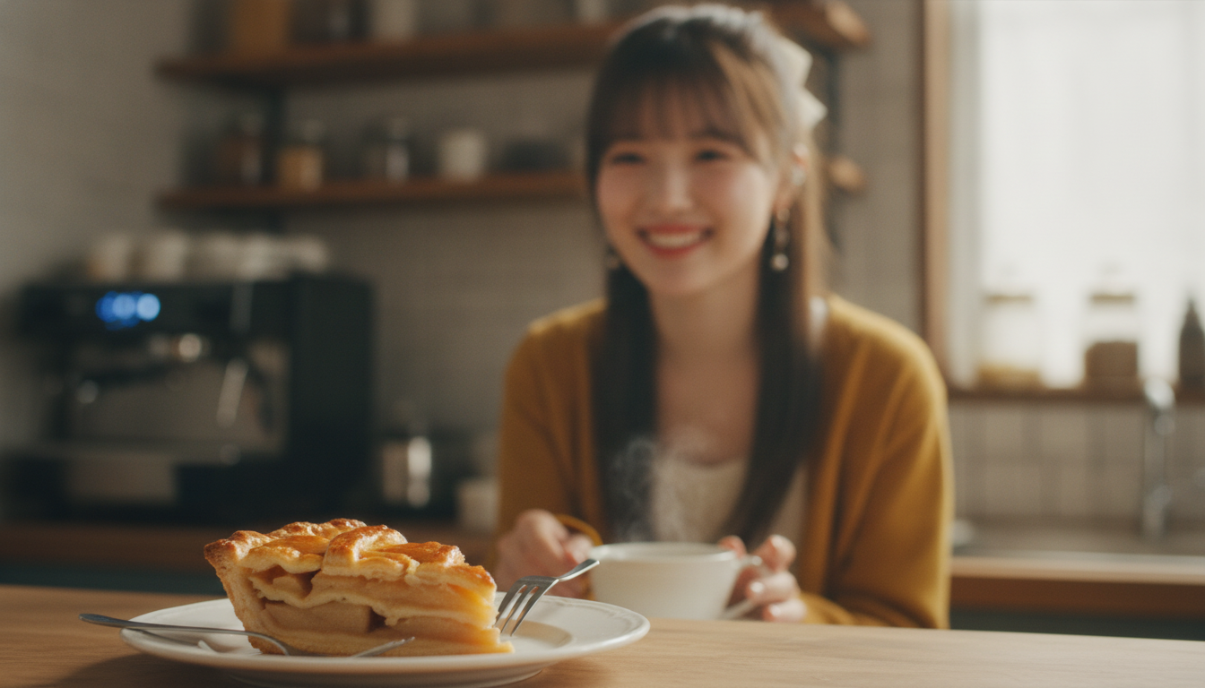 りん本人と「琥珀色の網目模様と、何層にも折り重ねた秋の足音」の内容を表すブログ挿絵