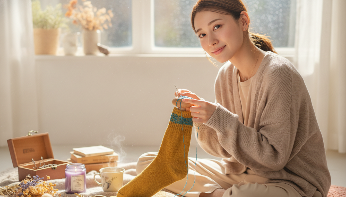花本人と「マスタード色の糸が交差する朝と、元通りを目指さない修復の形」の内容を表すブログ挿絵