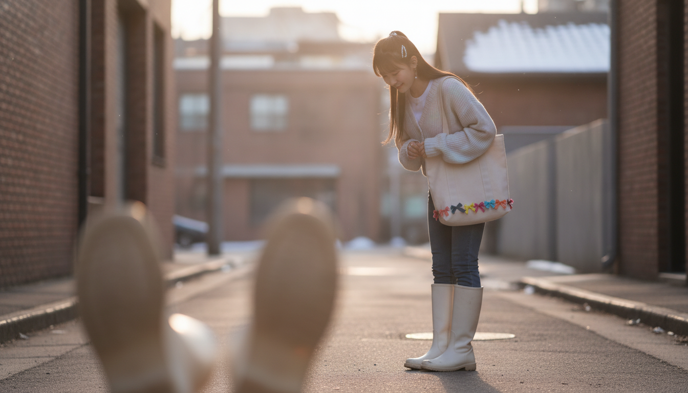 りん本人と「送信ボタンを押せなかった午後と、雪の記憶が教えてくれた足音」の内容を表すブログ挿絵