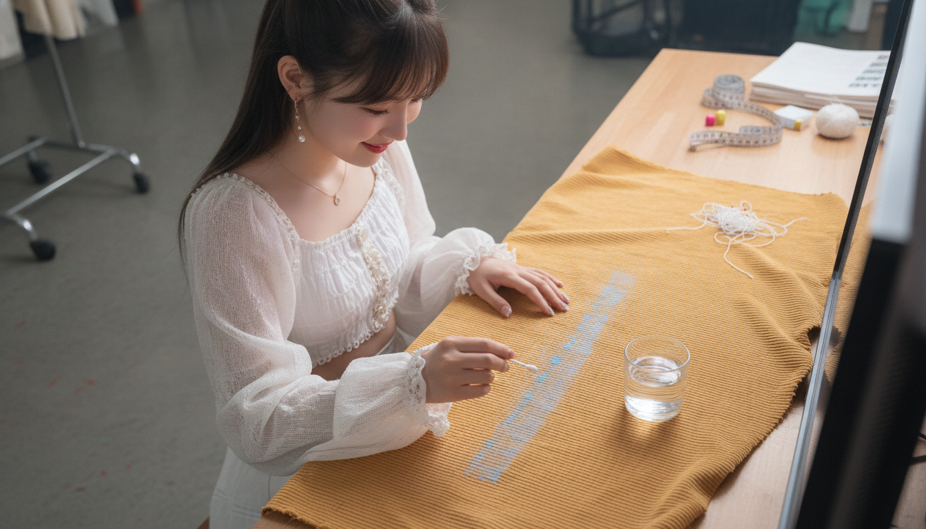 りん本人と「水を含んだ綿棒と、青い点線が教えてくれる見えない軌跡」の内容を表すブログ挿絵