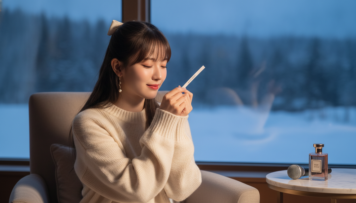 りん本人と「手首で揺れる見知らぬ森の匂いと、急いで答えを出さない贅沢」の内容を表すブログ挿絵