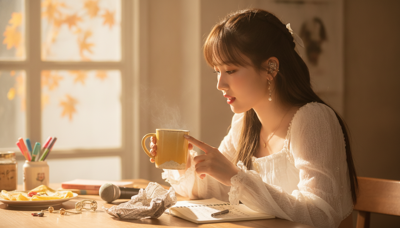りん本人と「午後3時のアップルティーと、指先に触れた素焼きのざらつき」の内容を表すブログ挿絵