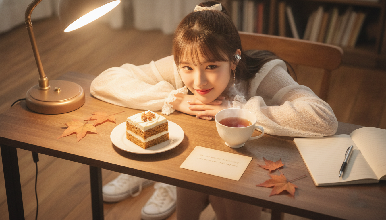 りん本人と「シナモンの香りと、ちょっとだけ背伸びした秋の午後」の内容を表すブログ挿絵