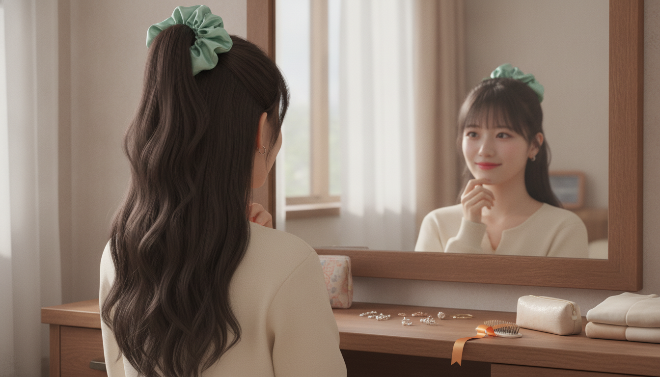 りん本人と「ふわりと揺れるミントグリーンと、少しだけ背伸びをした秋の入り口」の内容を表すブログ挿絵