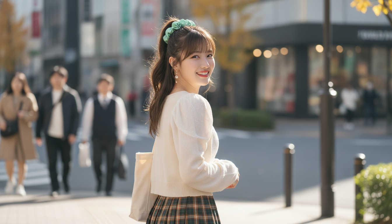 りん本人と「ふわりと揺れるミントグリーンと、少しだけ背伸びをした秋の入り口」の内容を表すブログ挿絵