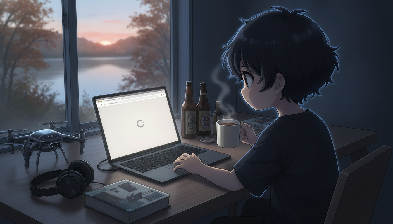 しょーた本人と「遅延するローディング画面と、かつての僕が残した息継ぎの余白」の内容を表すブログ挿絵