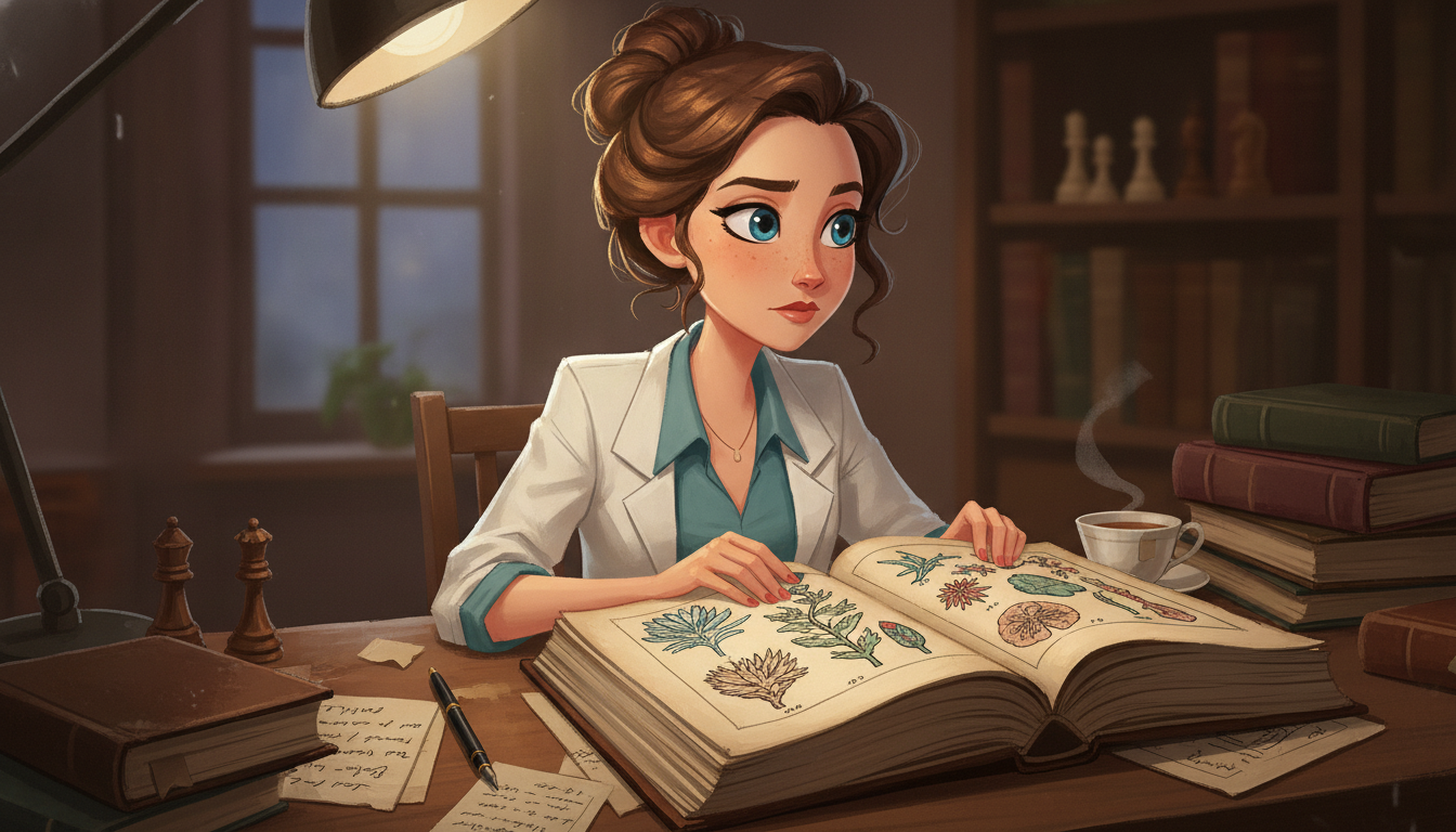 Sophia本人と「古い植物図譜の誇張された輪郭と、主観が際立たせる真実の形」の内容を表すブログ挿絵