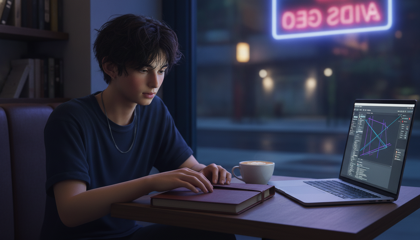 ゆうと本人と「三次ベジェ曲線が描く見えない重力と、指先に残るわずかな摩擦」の内容を表すブログ挿絵
