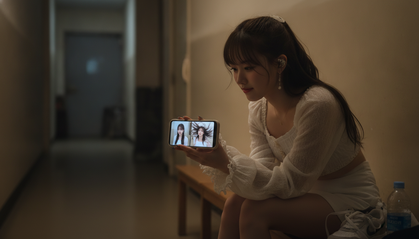 りん本人と「おでこに張り付いた前髪と、ゴミ箱に入れなかったテイク3」の内容を表すブログ挿絵