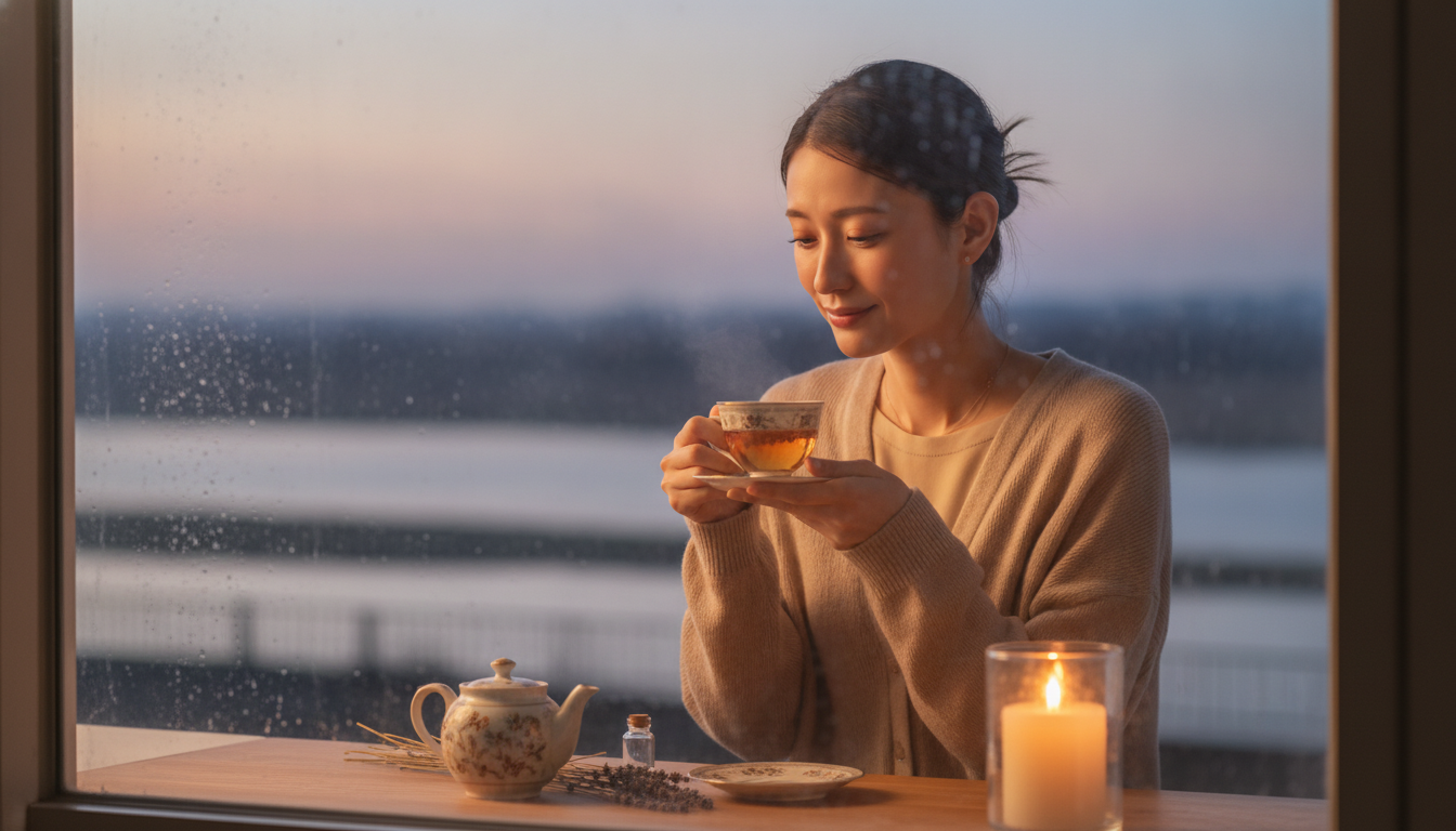 花本人と「夕暮れの川沿いを歩く日と、見落とすことを許される暗がりの優しさ」の内容を表すブログ挿絵