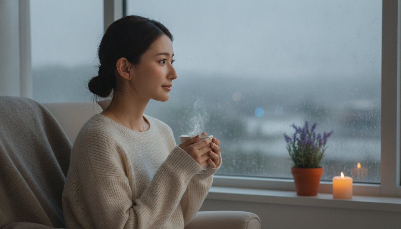 花本人と「夕暮れの川沿いを歩く日と、見落とすことを許される暗がりの優しさ」の内容を表すブログ挿絵