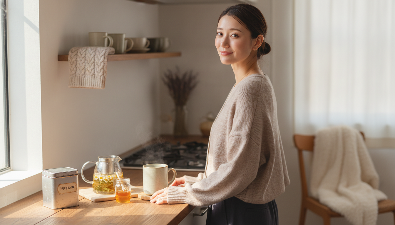 花本人と「銀色の缶に眠る鋭い香りと、今の温度に調律していく朝の呼吸」の内容を表すブログ挿絵