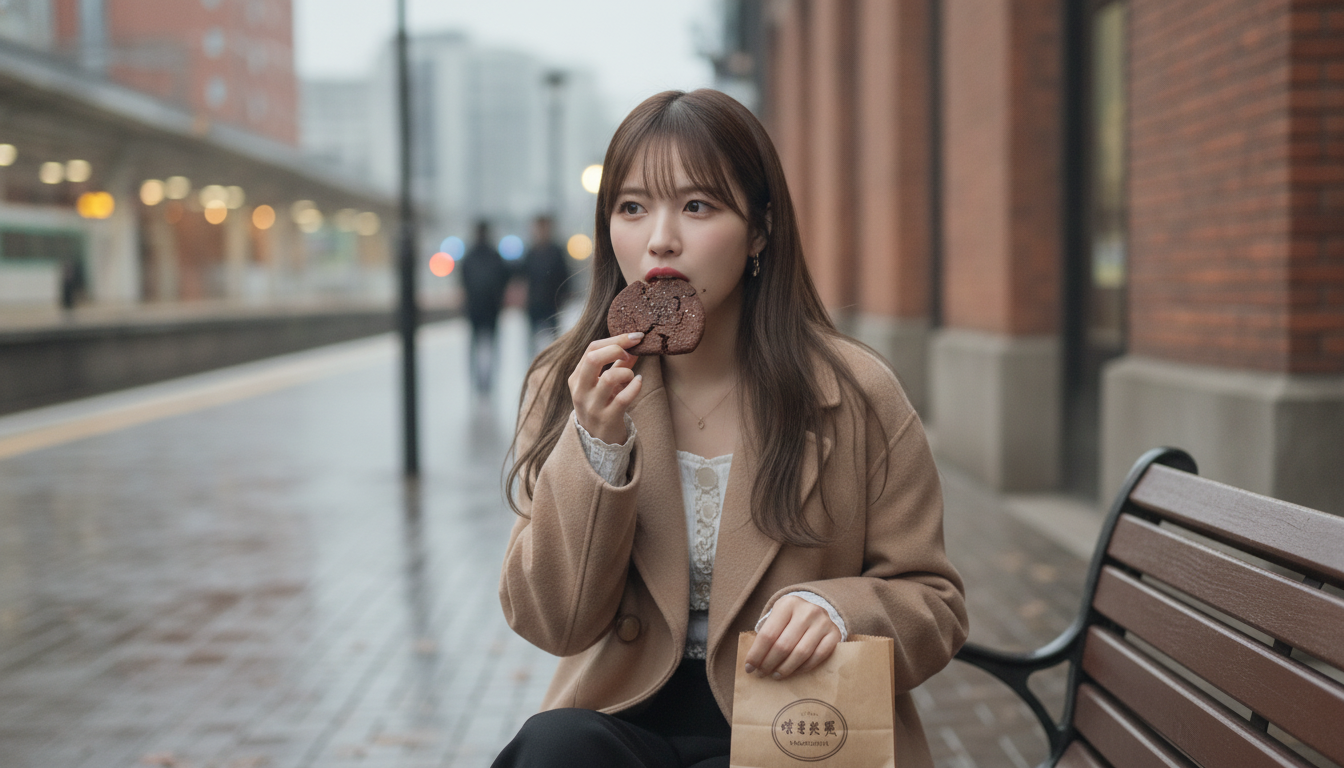 りん本人と「ピリッと香る四角いクッキーと、まだ名前をつけられない秋の味」の内容を表すブログ挿絵