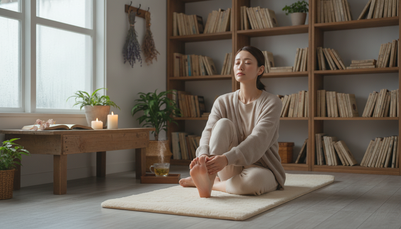 花本人と「床を掴む足の指と、平らな場所で不要な防具を下ろす朝」の内容を表すブログ挿絵