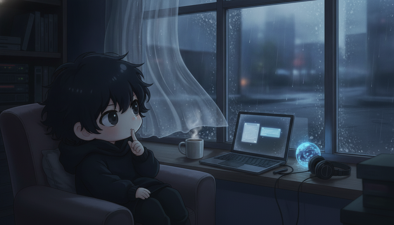 しょーた本人と「雨上がりの窓辺と、見据える未来のコントラスト」の内容を表すブログ挿絵