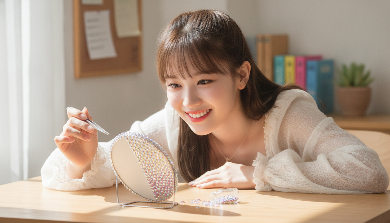 りん本人と「半分だけ埋まったラインストーンと、未完成な朝のグラデーション」の内容を表すブログ挿絵
