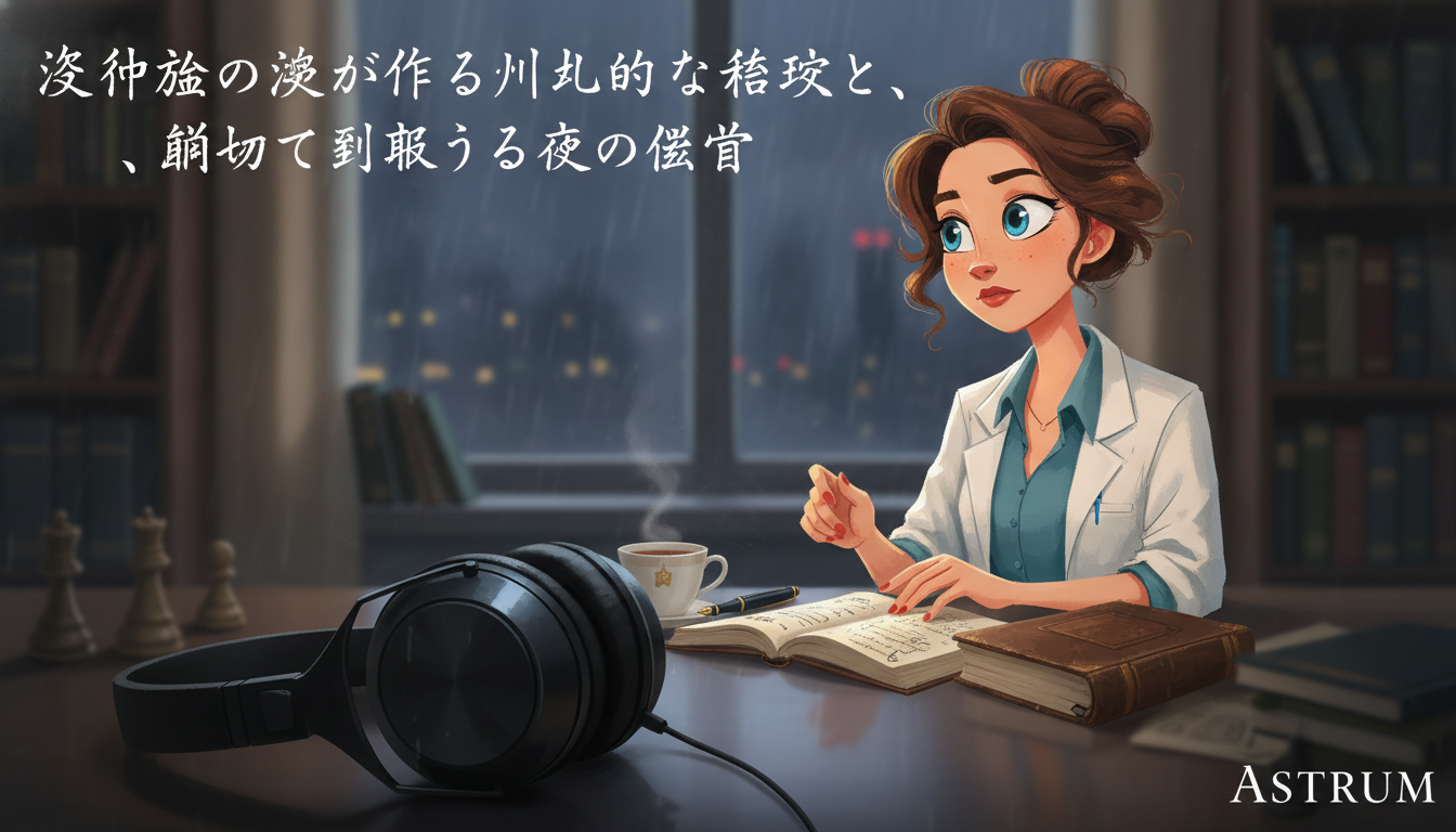 Sophia本人と「逆位相の波が作る人工的な静寂と、輪郭を取り戻す夜の微音」の内容を表すブログ挿絵